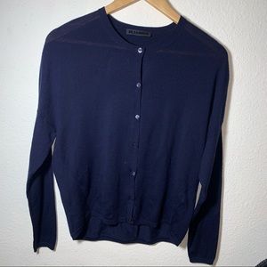 Jill Sander Navy Cardigan with Pleat Size Small